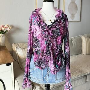 Pink & Purple Ruffle Tie-Front Sheer Top (G.W.)